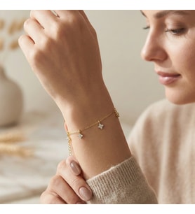 925 Ayar Gümüş Gold Minimal Çiçek Bileklik (Altın)