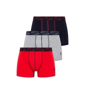 U.S. Polo Assn. Erkek 3'lü Kırmızı-Gri-Lacivert Boxer Set