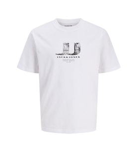 JACK JONES JJ Baskılı Erkek Bisiklet Yaka Tişört 12297849 (Beyaz)