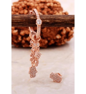 Bereket Eli Rose Gümüş Kombin Şans Küpe 5463