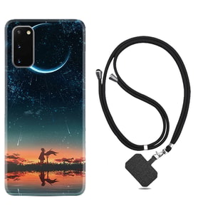 Samsung A02S A03S A10 A12 A13 A21S A22 Kılıf Boyun Askılı Silikon Ay ve Kız 1720