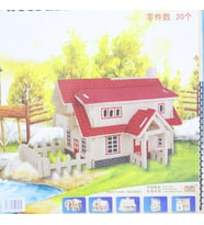 Pazarız 3D Ahşap Puzzle Yapboz Maket Kırmızı Ev1 Boyanabilir