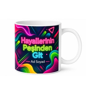Neon Renkli Baskılı Kupa Bardak Hediye Özel Tasarım Porselen Mug