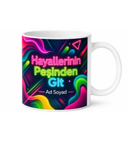Neon Renkli Baskılı Kupa Bardak Hediye Özel Tasarım Porselen Mug