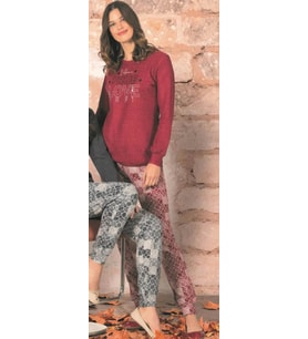 Polat 2217 Kadın Uzun Kollu Pijama Takımı (Bordo)