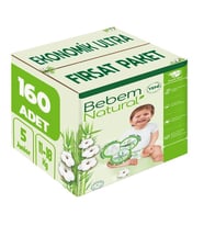 Bebem Bebek Bezi Natural Beden:5 (11-18Kg) Junior 160 Adet Ekonomik Ultra Fırsat Pk