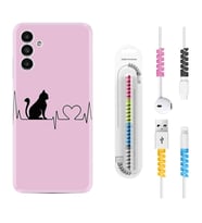 Samsung A23 A31 A32 A50 A51 A52 A53 A70 Kılıf Kablo Koruma Spiral Silikon Pink Cat Heart 1303