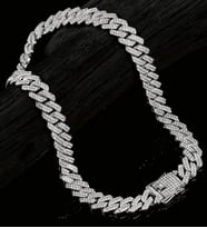 Taşlı Büyük Küba Zincir Kolye Silver