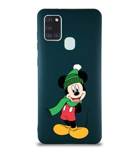 Samsung Galaxy A21S Soft Premier Kapak Mickey Mouse-G Tasarımlı Silikon Kılıf - Yeşil (Şeffaf)