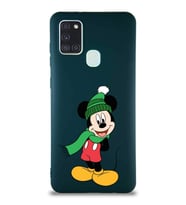 Samsung Galaxy A21S Soft Premier Kapak Mickey Mouse-G Tasarımlı Silikon Kılıf - Yeşil (Şeffaf)