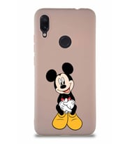 Xiaomi Redmi Note 7 Pro Soft Premier Kapak Mickey Mouse-A Tasarımlı Silikon Kılıf - Pudra (Şeffaf)