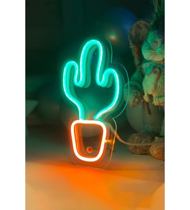 Renkli Neon LED Işıklı Çocuk Odası Masaüstü Kaktüs Tablo 20x11cm (Krem)