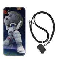 General Mobile Gm 23 Kılıf Silikon Boyun Askılı İpli Desenli Silikon Astronot ve Dünya 1759