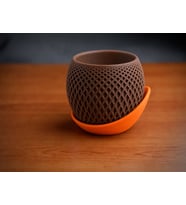 3D Baskı Küre Saksı - Kafes Dokulu İki Parçalı Dekoratif Saksı - Kahverengi-Turuncu