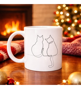 Northcity Minimal Çizim İki Kedi Desenli Porselen Kupa Kahve & Çay Kupası - Sevgi Temalı Şık Tasarım