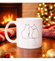 Northcity Minimal Çizim İki Kedi Desenli Porselen Kupa Kahve & Çay Kupası - Sevgi Temalı Şık Tasarım