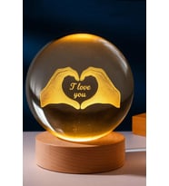 Sevgililere Özel 3D Led Işıklı Kalpli Kristal Cam Küre Gece Lambası