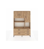 Arges Gardrop 8 Raflı 5 Çekmeceli 3 Kapaklı 132x30x195 Çam-Çam