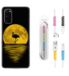Samsung A02S A03S A10 A12 A13 A21S A22 Kılıf Kablo Koruma Spiral Silikon Ay ve Flamingo 1775