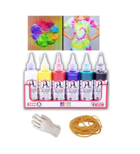 Batik Boyama Seti 6x70 ml Poşet Eldiven 10 Adet ve Para Lastik 20 Adet Set Monalisa Boyama Seti
