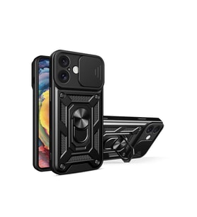 Newface Apple iPhone 16 Kılıf Pars Lens Yüzüklü Silikon - Siyah