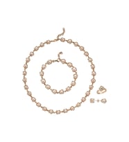 Kafes Doğal İncili Küpe Kolye Bileklik Yüzük Dörtlü Set (Rose)