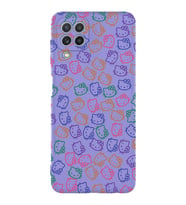 Samsung Galaxy M32 Uyumlu Lansman Kılıf Hello Kitty Tasarımlı İçi Kadife Kapak-Lila (Şeffaf)