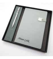 Signator® Codex  N125 Kişiye Özel Defterli Set - İsme Özel Gümüş Kalem + İsme Özel Gri Defter  İsme Özel Kutusunda Hediyelik Set (Karışık)