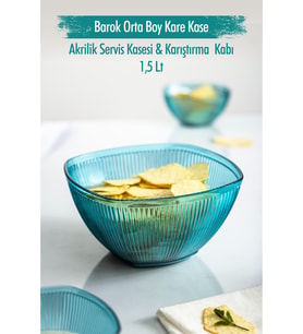 Northcity Akrilik Barok Aquamarin Orta Boy Kare Meyve & Salata Kasesi & Karıştırma Kabı / 1,5 Lt (CAM DEĞİLDİR)