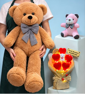 Kişiye Özel Peluş Ayıcık Seti Led Işıklı Buketli ve Kahve Büyük Peluş Ayıcıklı (Model 2)