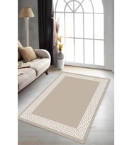 Bej Çerçeveli Kaymaz Tabanlı Makinede Yıkanabilir Halı AR504 - 100 x 160 cm