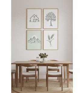 Doğal Çizgiler 4’lü Ahşap Çerçeveli Tablo Seti - Minimalist Ev Dekoru