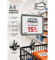 10 Adet - A4 Mandallı Fiyatlık Etiketlik Sepet Raf Askılık Fiyat Etiketi Çerçeveli Market Mağaza Gri