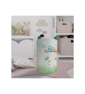 MEKTA HOME BEBEK VE ÇOCUK ODASI Küçük Baykuşlar ve Çimen Desenli Oyuncak Sepeti
