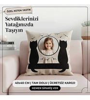 Kedi Desenli Kare Yastık lüx keten(istenilen baskıyla)