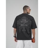 Oversize Kalıp Etnik Desenli Nakış İşlemeli Tişört