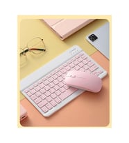 Qpart 5 Mini Taşınabilir Kablosuz Bluetooth Klavye Mouse Seti taşınabilir Ingilizce Q Klavye Pembe