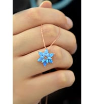 925 Ayar Gümüş Turkuaz Doğal Opal Taşlı Lotus Kolye
