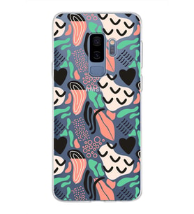 Samsung Galaxy S9 Plus ile Uyumlu 1mm Kapak Memphis Desen Tasarımlı Şeffaf Silikon Kılıf