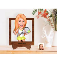 BK Gift Kişiye Özel Kadın Tenis Oyuncusu Karikatürlü Ahşap Standlı 3D Biblo-2 (Beyaz)