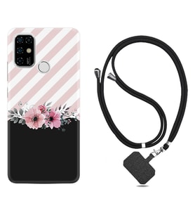 Casper E30 F20 X20 Kılıf Boyun Askılı Silikon Strip Pink Flowers 1396