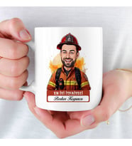 En İyi Erkek İtfaiyeciye hediye Karikatürlü ve İsimli Kupa Bardak