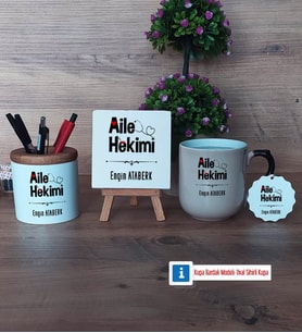 Aile Hekimi Dekoratif Taş, Kalemlik, Sihirli Oval Kupa Bardak, Ahşap Anahtarlık Hediye (Model 1)