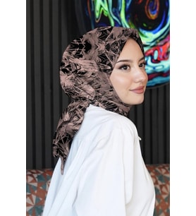 Eskiz Çiçek Desen Gül Kurusu Soft Pamuk Eşarp