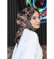 Eskiz Çiçek Desen Gül Kurusu Soft Pamuk Eşarp