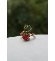 STONEAGE Bronz Zümrüt Yakut Sarmaşık Ayarlanabilir Bayan Yüzük