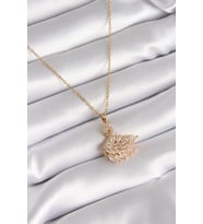 316L Çelik Gold Renk Zirkon Taşlı Kuğu Model Kadın Kolye - TJ-BKO8327