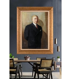 Altın Varaklı Çerçeveli Paspartulu Atatürk Tablo DC1267 (Gold)