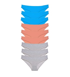 9 adet Süper Eko Set Likralı Kadın Slip Külot Pudra Gri Mavi