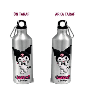 Metal Gumus Kancalı Baskılı Su Matarası 600ml. (501)